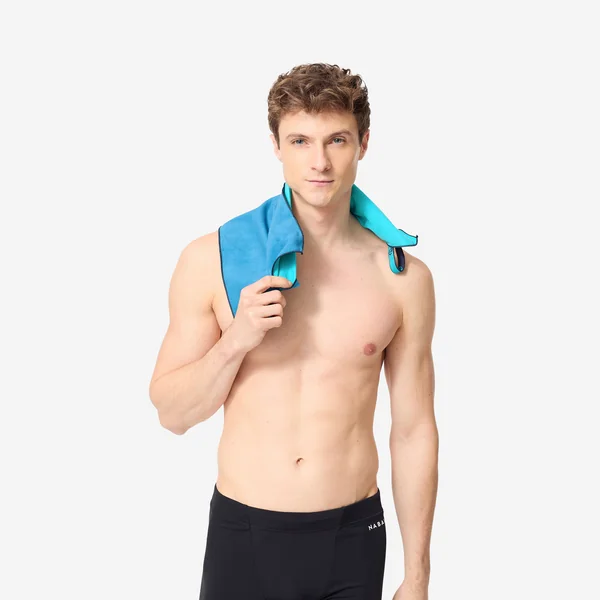 Serviette de bain microfibre double face bleu/vert taille s 39 x 55 cm