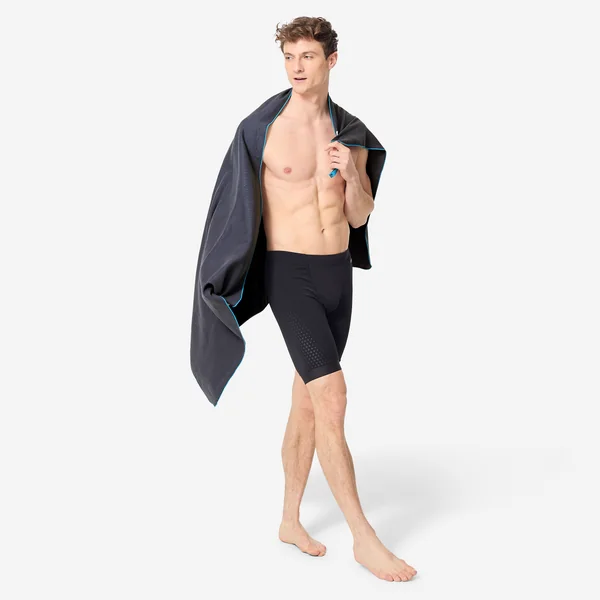 Serviette de bain microfibre à rayures bleu foncé taille L 80 x 130 cm