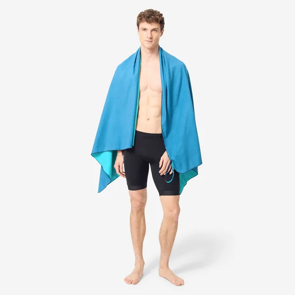 Serviette microfibre double face bleu/vert ultra compacte taille xl 110 x 175 cm