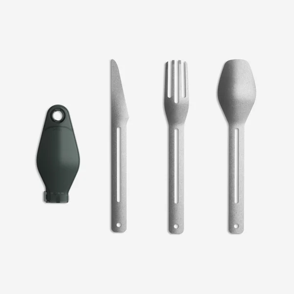 Set 3 couverts en acier inoxydable, cuillère-fourchette-couteau, boite rangement