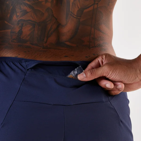 Short 2 en 1 de running Homme, Kiprun Run 500 Confort bleu marine