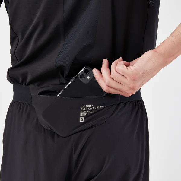 Short 2 en 1 de running Homme - KIPRUN Run 500 Confort Noir
