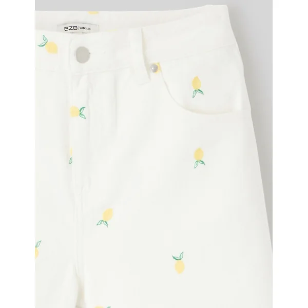 Short brodé citron Blanc écru