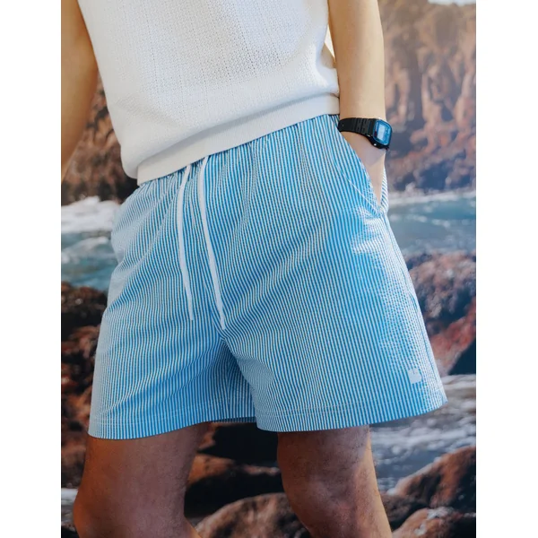 Short de bain seersucker bleu