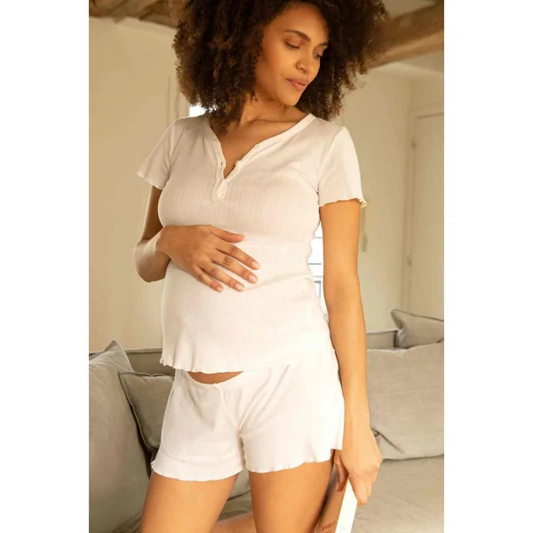 Short de grossesse taille basse - Cache Cœur Lingerie - Blanc en coton bio Cache Coeur