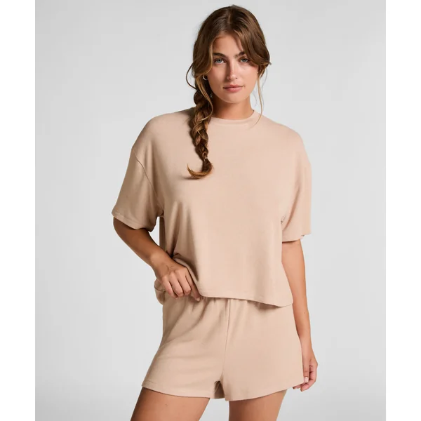 Short de pyjama en jersey brossé - Beige