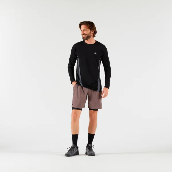 Short de tennis thermique cuissard 2 en 1 homme, marron noir