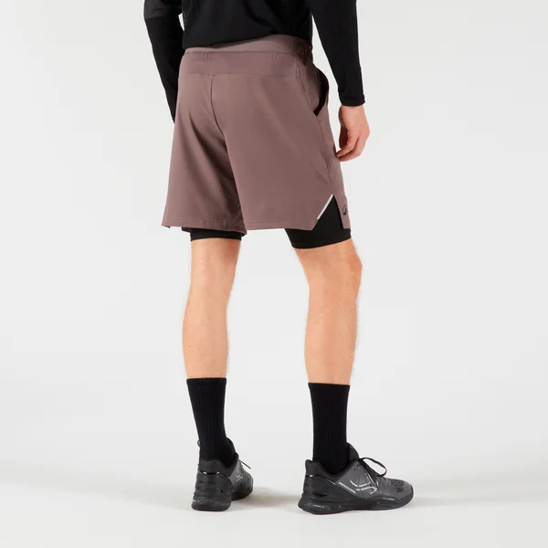 Short de tennis thermique cuissard 2 en 1 homme, marron noir