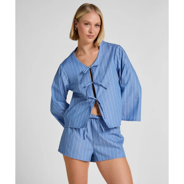 Short en coton rayé - Bleu