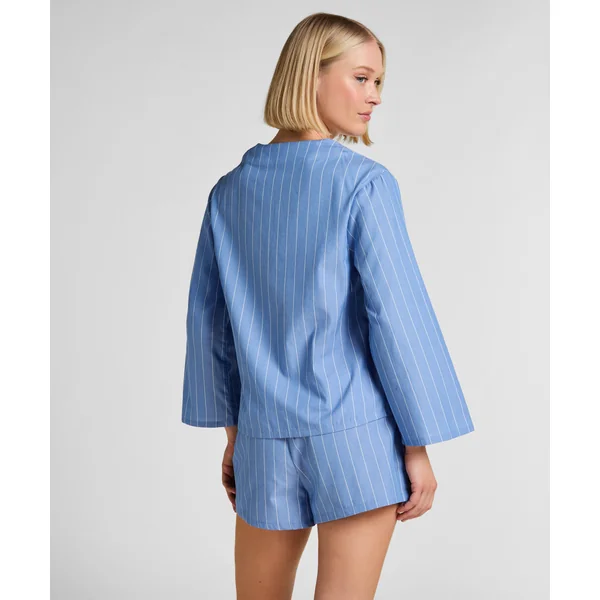 Short en coton rayé - Bleu