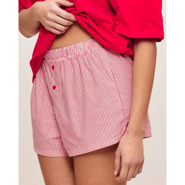 Short en coton à rayures avec broderie cœur