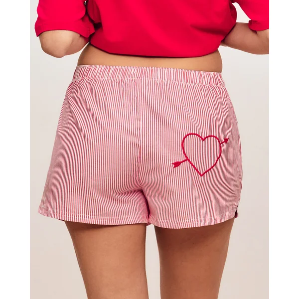 Short en coton à rayures avec broderie cœur