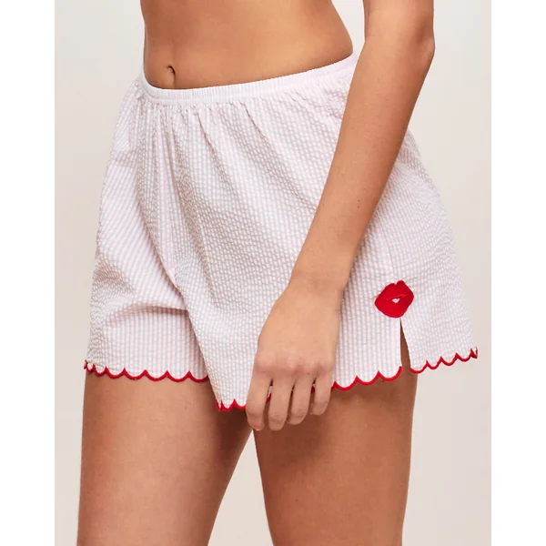 Short en coton à rayures motifs bouches