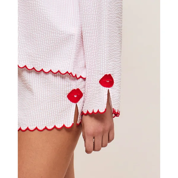 Short en coton à rayures motifs bouches