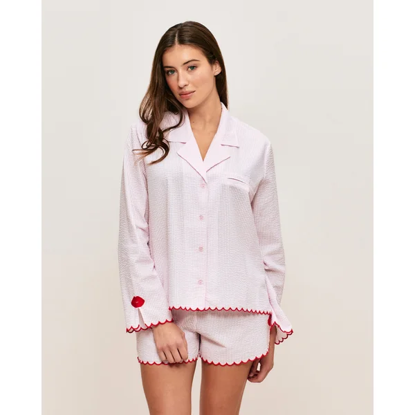 Short en coton à rayures motifs bouches