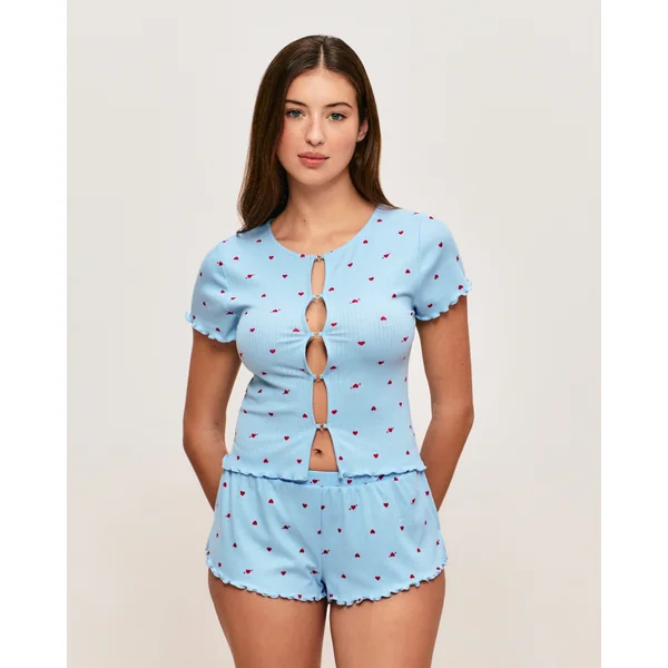 Short en jersey côtelé motifs cœurs