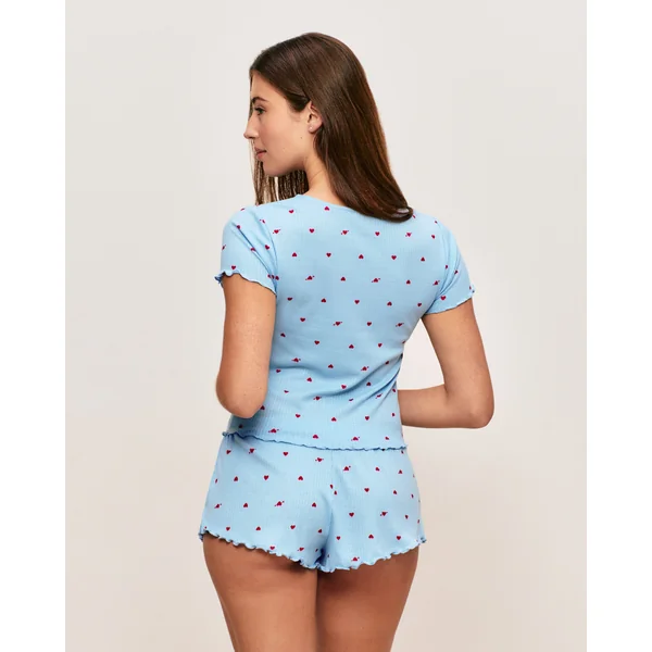 Short en jersey côtelé motifs cœurs