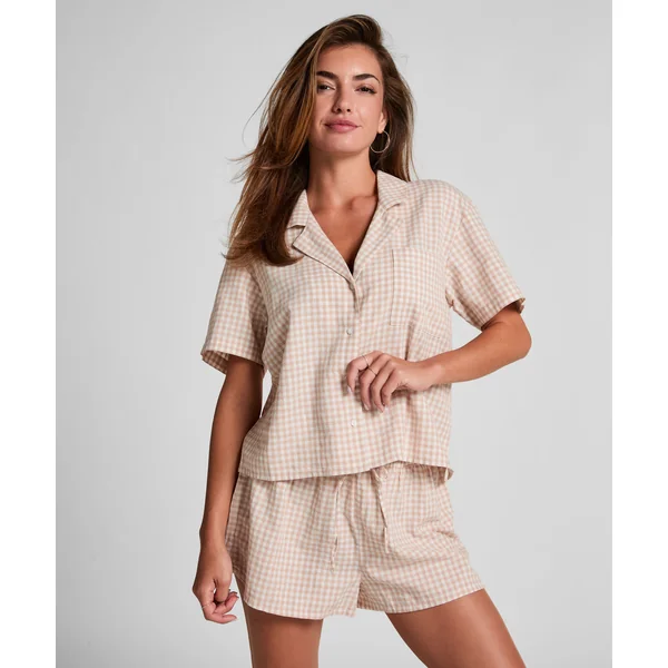 Short en lin à carreaux - Blanc