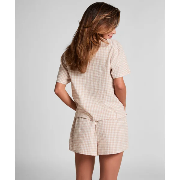 Short en lin à carreaux - Blanc