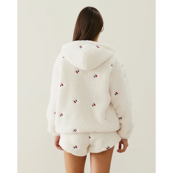 Short en sherpa broderies cerises