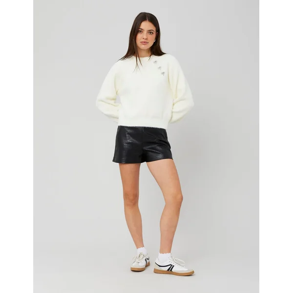 Short en tissu enduit Noir