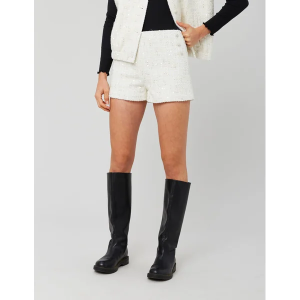 Short en tweed à sequins Ecru