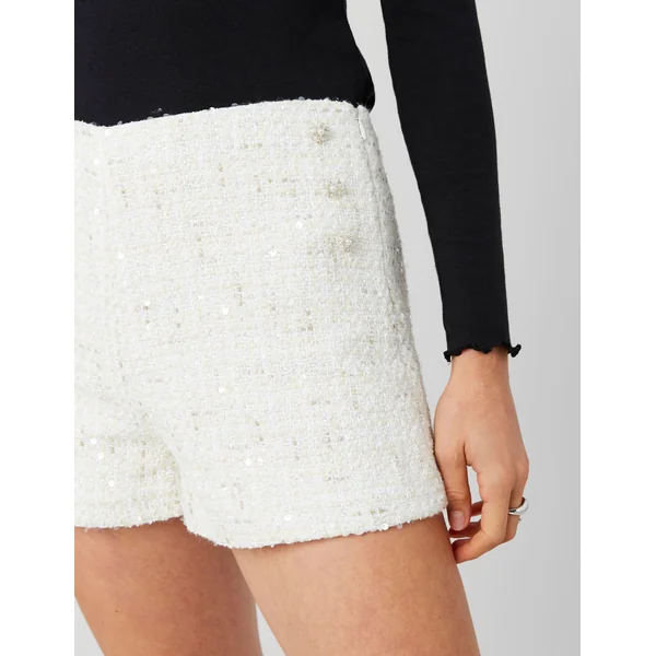 Short en tweed à sequins Ecru