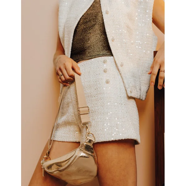 Short en tweed à sequins Ecru