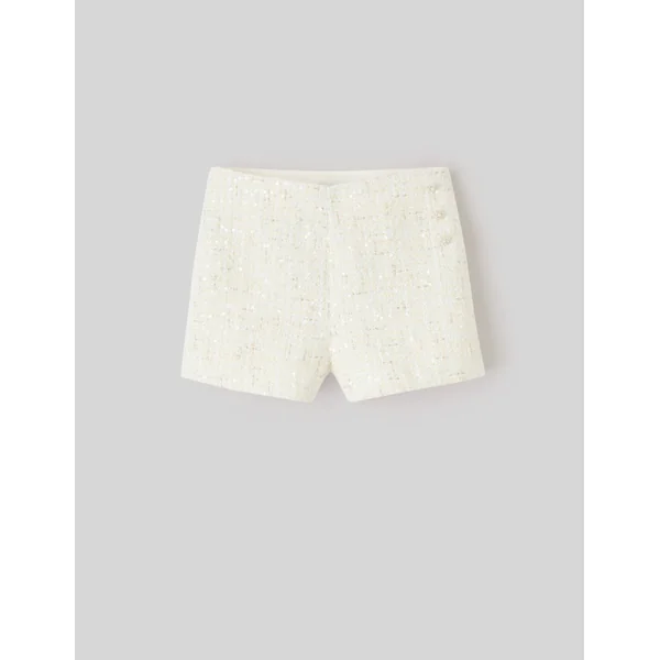 Short en tweed à sequins Ecru