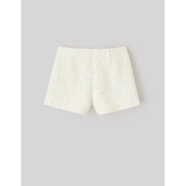 Short en tweed à sequins Ecru