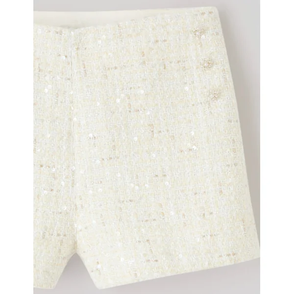 Short en tweed à sequins Ecru