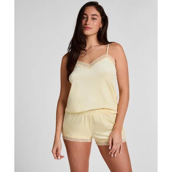 Short en velours à dentelle - Jaune