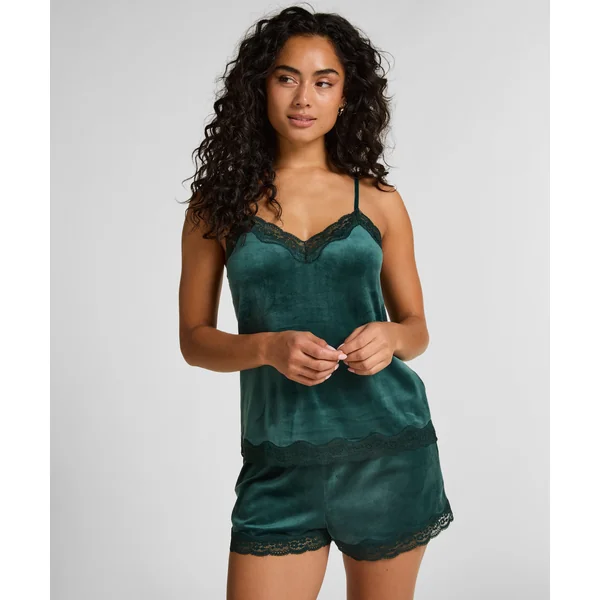 Short en velours à dentelle - Vert