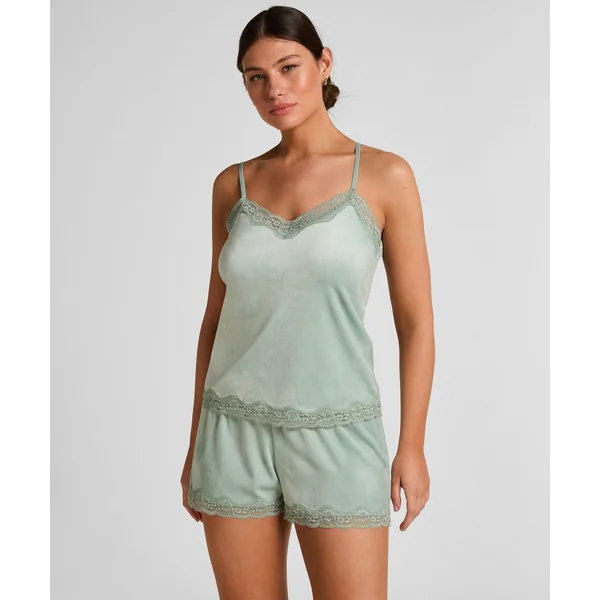 Short en velours à dentelle - Vert