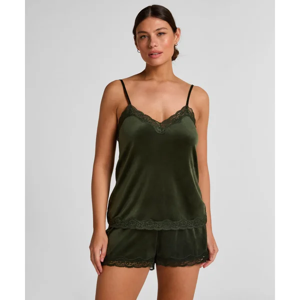 Short en velours à dentelle - Vert