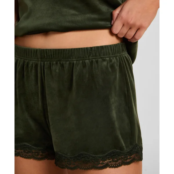 Short en velours à dentelle - Vert