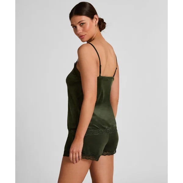 Short en velours à dentelle - Vert