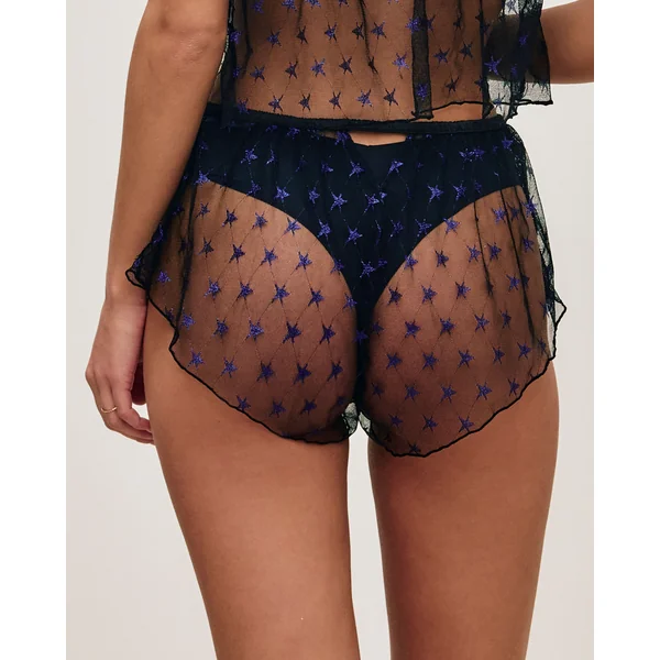 Short mesh avec broderies étoiles
