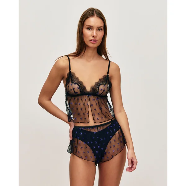 Short mesh avec broderies étoiles