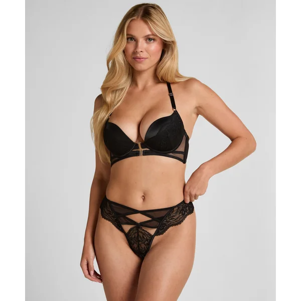 Slip brésilien ouvert à l'entrejambe Amel - Noir