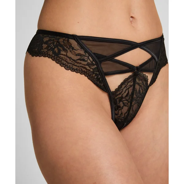 Slip brésilien ouvert à l'entrejambe Amel - Noir