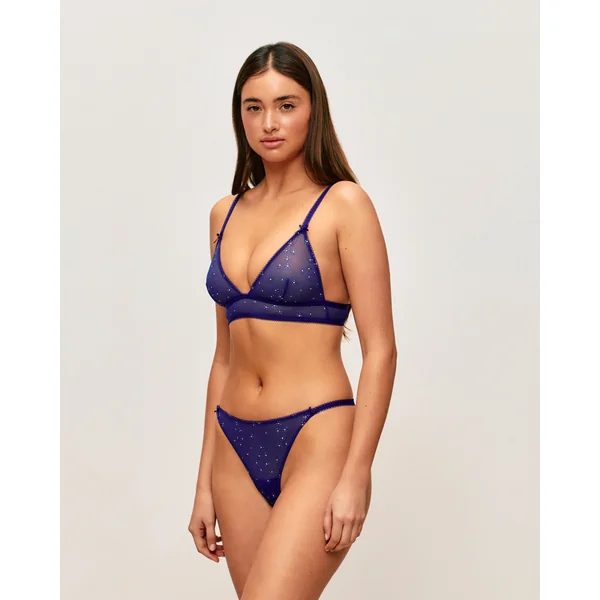 Souten-gorge triangle en tulle motifs fleurs à paillettes
