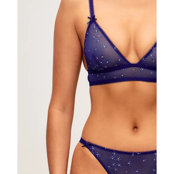 Souten-gorge triangle en tulle motifs fleurs à paillettes