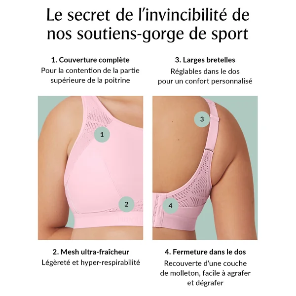 Soutien gorge de sport sans armature maintien intermédiaire fraicheur non stop 1068 NOIR