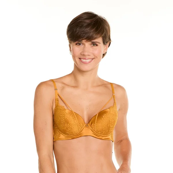 Soutien-gorge ampliforme coque moulée moutarde Effrontée jaune Camille Cerf x Pomm Poire