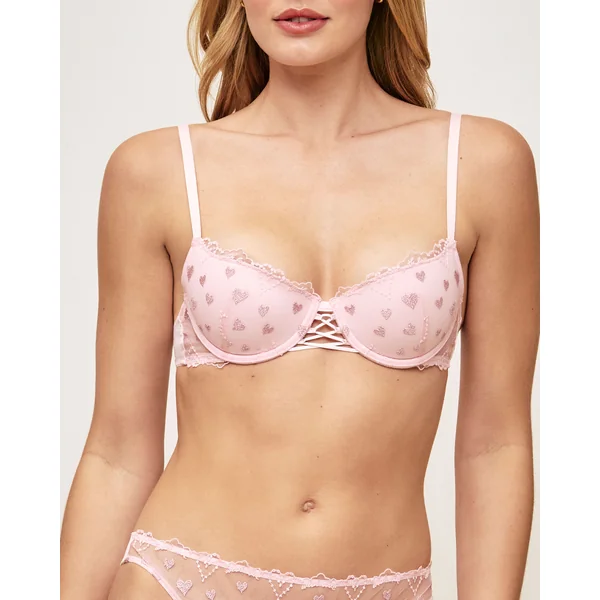 Soutien-gorge ampliforme en mesh broderies cœurs