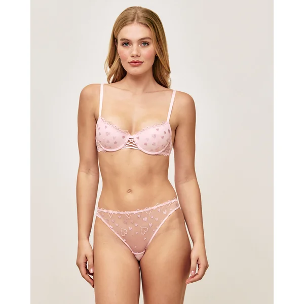 Soutien-gorge ampliforme en mesh broderies cœurs