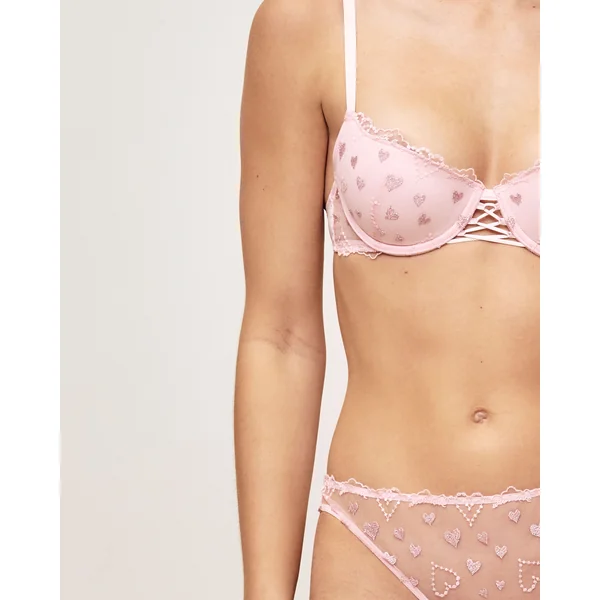 Soutien-gorge ampliforme en mesh broderies cœurs