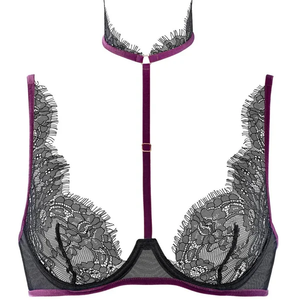 Soutien-gorge corbeille avec harnais amovible noir en nylon Maison Close