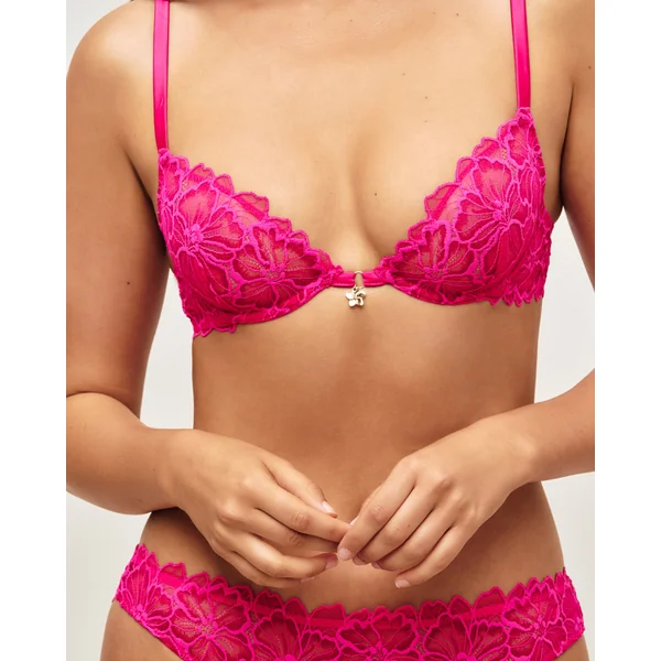 Soutien-gorge corbeille en dentelle avec broderies florales et détail bijou